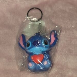 Blue Cartoon Stitch Keychain with Red Heart